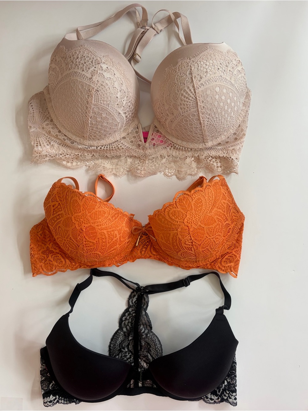 3 pack bundle value beige ,orange & black Lace Push-Up Bra size 36C